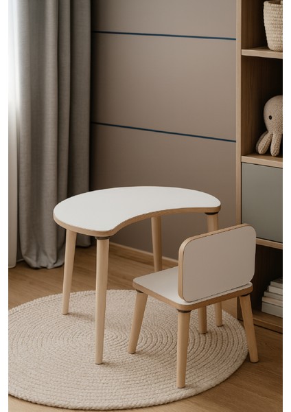 Çocuk Aktivite Masası, Etkinlik Masası, Çocuk, Ay Şekli Çalışma Masası- Sandalye Takımı Yaz- Sil Yüzey indirimleri