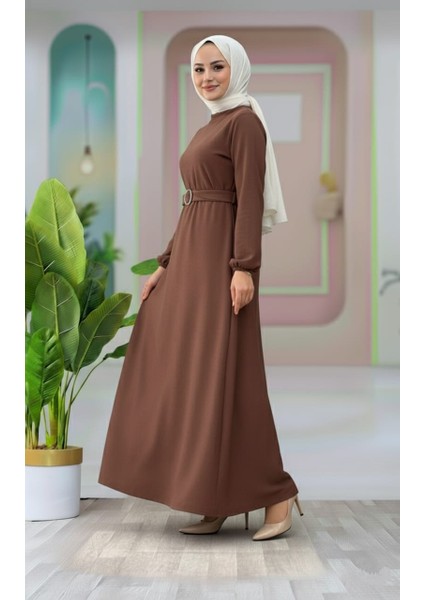 Kemer Detaylı Lastik Kollu Uzun Tesettür Elbise fırsatları