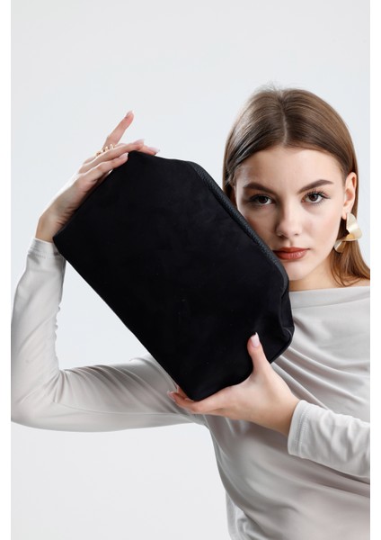 Kadın Siyah Süet Clutch El Çantası indirimleri