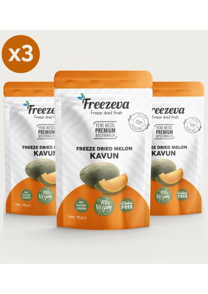 3'lü Paket Dondurularak Kurutulmuş Kavun (Freeze Dried Kavun) Freeze Dry Kavun Kurusu 3X15 gr