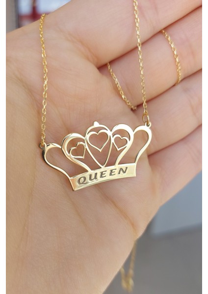 925 Ayar Gümüş 24 Ayar Altın Kaplama Kraliçe Tac Kolye