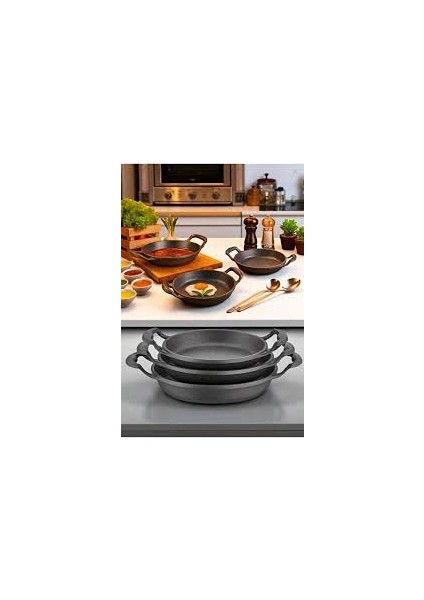 2 Takım 3'lü Döküm Granit Sahan Seti 18/20/22 Tava Seti Omlet Seti Küçük Tencere Seti