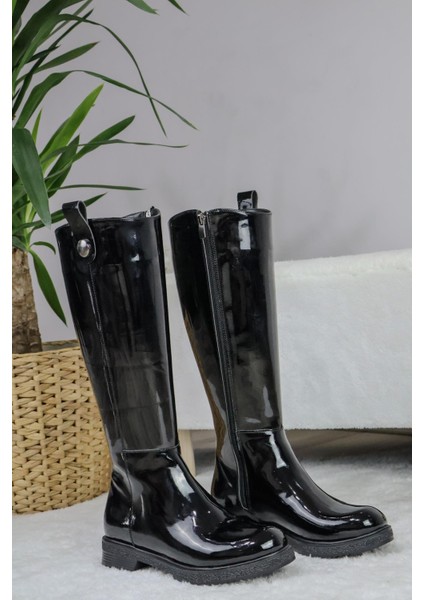 Kadın Milano Diz Boyu Çizme Siyah Rugan fırsatları