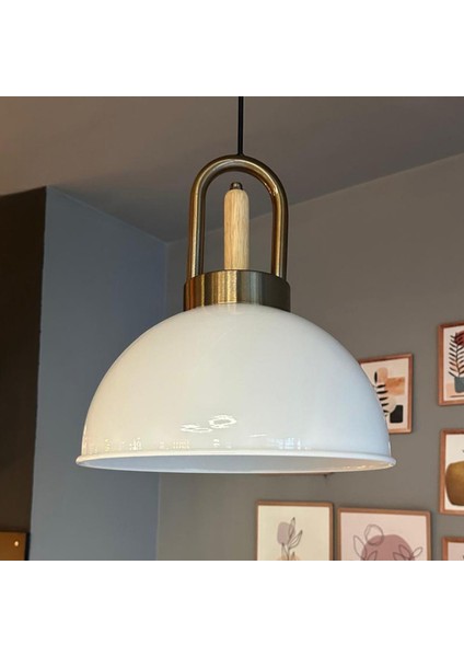 Yimpi Beyaz Ahşap Eskitme Kilit Başlık Avize Tekli Sarkıt Salon Dekoratif Aydınlatma Pastane