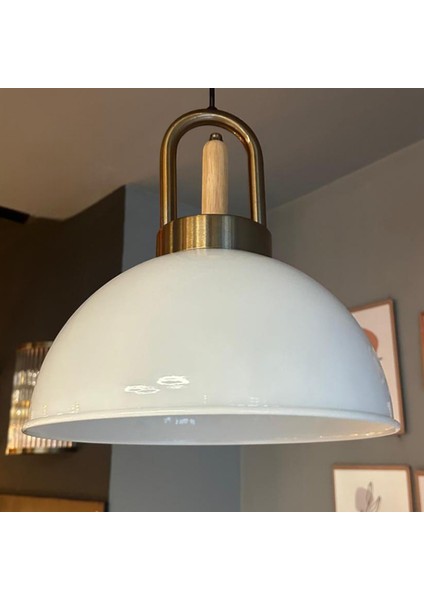 Yimpi Beyaz Ahşap Eskitme Kilit Başlık Avize Tekli Sarkıt Salon Dekoratif Aydınlatma Pastane