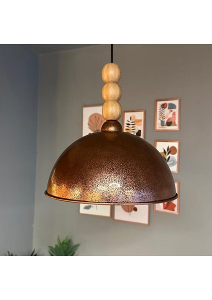 Yimpi Patina Tekli Sarkıt Avize Ahşap Üç Boncuk Tekli Sarkıt Salon Cafe Lamba Dekoratif Aydınlatma