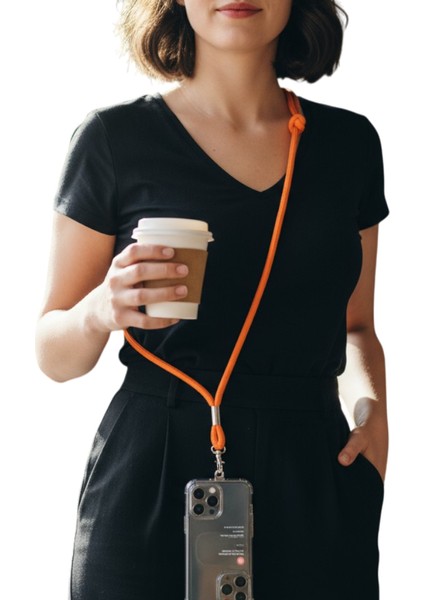 Tüm Kılıflara Uyumlu Turuncu Crossbody (Ayarlanabilir) Telefon Askısı