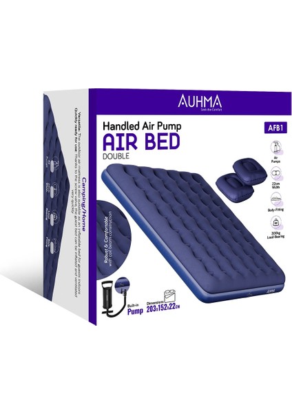 Afb1 Çift Kişilik Şişme Yatak | Dahili Pompalı | 203X152X22CM | Kamp & Ev Kullanımı Için