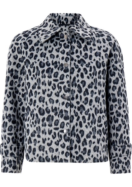 Çıt Çıt Kapamalı Pat Detaylı Leopar Desenli Kısa Kaban GRİ 3163-L