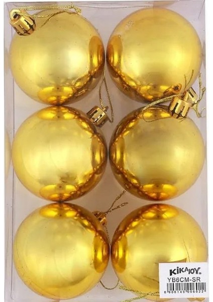 6 Lı 6 cm Cici Top Yılbaşı Ağaç Süsü Altın