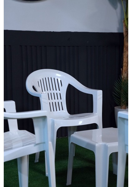 Bahar 4 Kişilik Sandalye Seti 4 Adet Sandalye + 50X50 cm Orta Sehpalı Beyaz Plastik modelleri