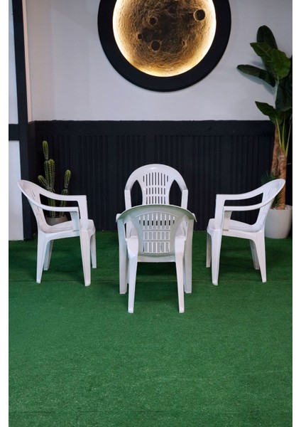 Bahar 4 Kişilik Sandalye Seti 4 Adet Sandalye + 50X50 cm Orta Sehpalı Beyaz Plastik