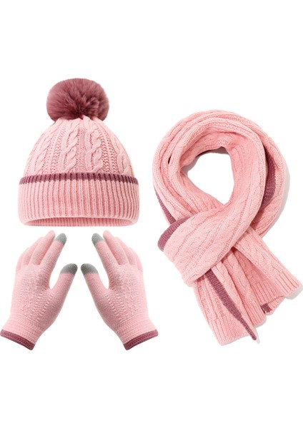 Kış Çocuk Şapka Eşarp Eldiven Üç Parçalı Seti (Yurt Dışından)