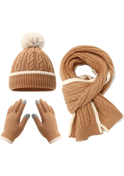 Kış Çocuk Şapka Eşarp Eldiven Üç Parçalı Seti (Yurt Dışından)