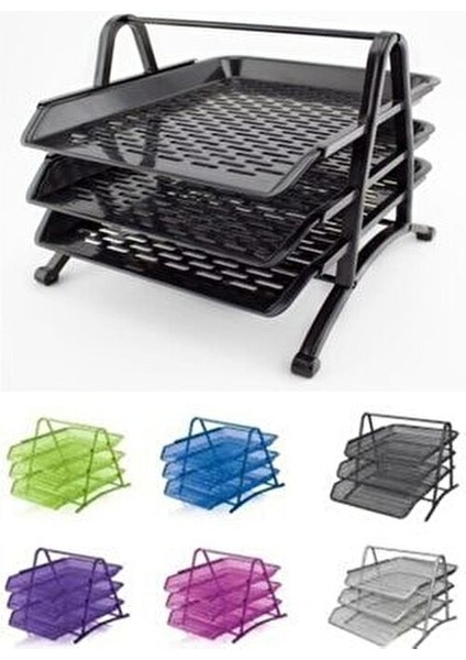 Metal Perfore Evrak Rafı 3 Lu Silver Renkli Dosya Düzenleyici