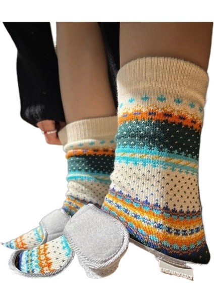 Kadın Çorapları Kalın Çizgi Haki Retro Etnik Tarzı Ins Trend Orta Bozul Yığın Çorapları (Yurt Dışından)