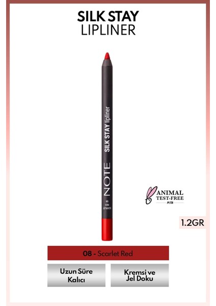 Silk Stay Lipliner Suya Dayanıklı Ipeksi Dudak Kalemi - 08 Scarlet Red - Kırmızı