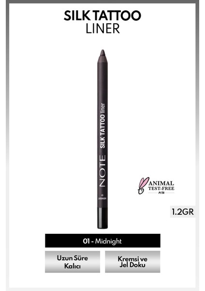Silk Tattoo Liner Suya Dayanıklı Ipeksi Jel Göz Kalemi - 01 Midnight - Siyah (Mat)
