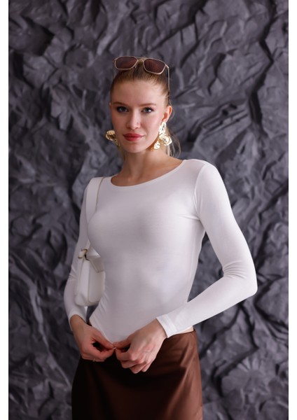 Buzzy Kumaş Uzun Kollu Kayık Yaka Bluz