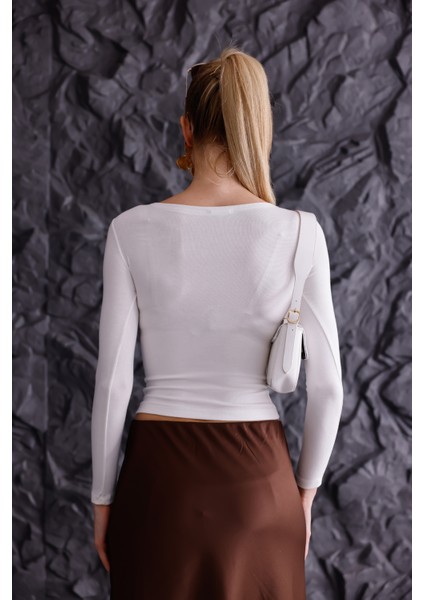 Buzzy Kumaş Uzun Kollu Kayık Yaka Bluz