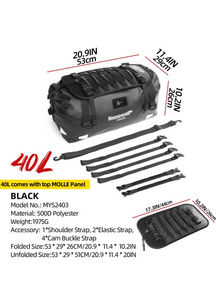 Su Geçirmez Motosiklet Duffel Çanta 20-40-65LT – Kuyruk Çantası, Arka Koltuk Çantası, Roll-Top Seyahat Ekipman Çantası