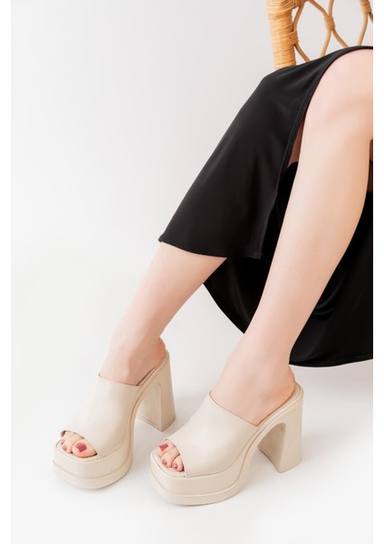 Kadın Geniş Bantlı (12CM) Ortapedik Platform Terlik Krem fiyatları