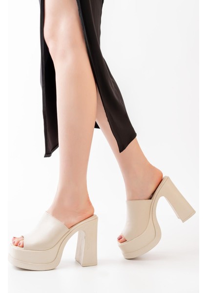 Kadın Geniş Bantlı (12CM) Ortapedik Platform Terlik Krem modelleri