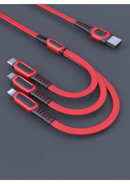 DC19 3ın1 USB Kablo 1.3m 3A - KIRMIZI-(5796)