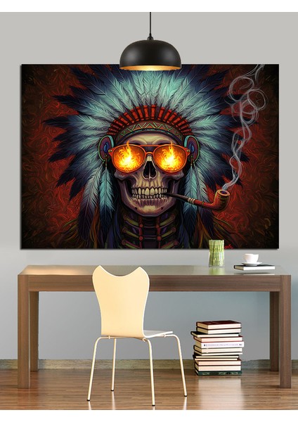 Kızılderili Kurukafa Simgesi Dekoratif Kanvas - Mdf Ahşap Tablo