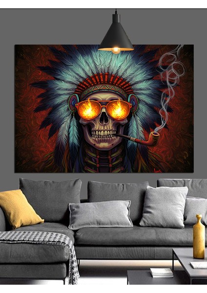 Kızılderili Kurukafa Simgesi Dekoratif Kanvas - Mdf Ahşap Tablo fırsatları