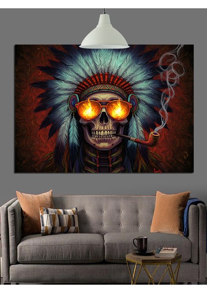 Kızılderili Kurukafa Simgesi Dekoratif Kanvas - Mdf Ahşap Tablo indirimleri