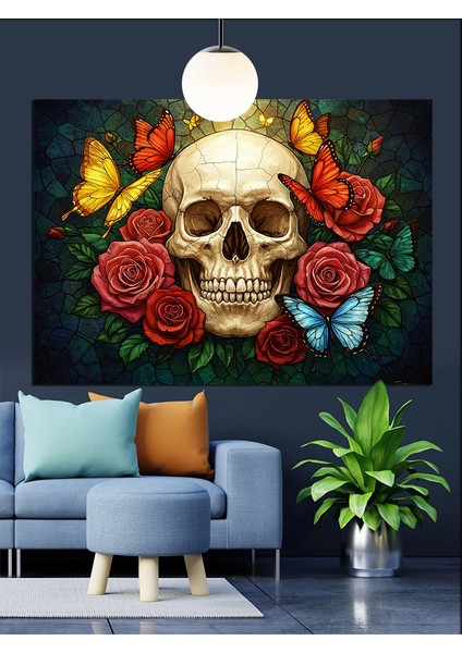 Kurukafa Güller Kelebek Sanat Dekoratif Kanvas - Mdf Ahşap Tablo