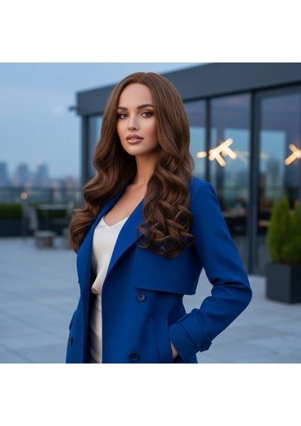 Dalgalı Perçemsiz Uzun Fiber Sentetik Peruk - Koyu Kumral