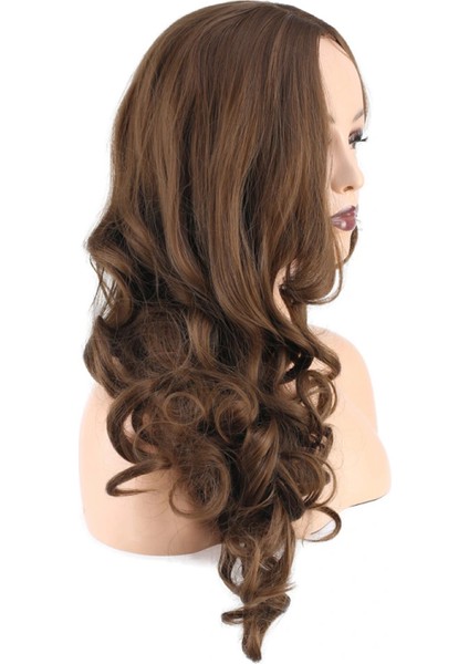 Dalgalı Perçemsiz Uzun Fiber Sentetik Peruk - Koyu Kumral modelleri