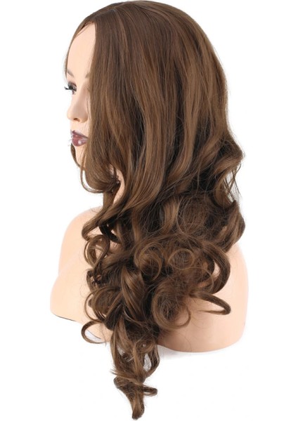 Dalgalı Perçemsiz Uzun Fiber Sentetik Peruk - Koyu Kumral fırsatları