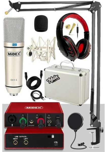 Special Paket-1 Stüdyo Ekipmanları Ses Kartı Cx1 Mikrofon Kulaklık Stand