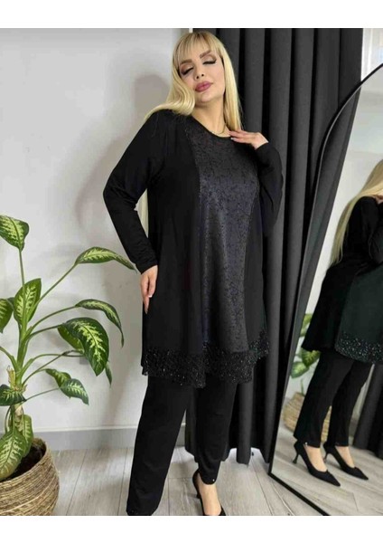Kadın Siyah Taş Detaylı Büyük Beden Tunik fiyatları