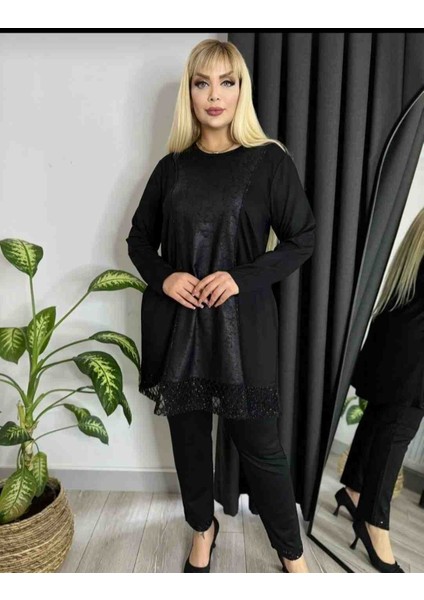 Kadın Siyah Taş Detaylı Büyük Beden Tunik modelleri