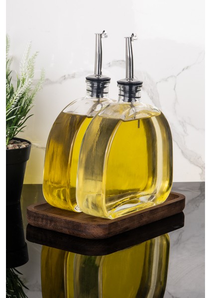 2li Lüx 500ML Yağdanlık Ahşap Standlı Silver Kapak Cam Yağlık Zeytinyağı Ayçiçekyağı Sosluk Sirkelik fiyatları