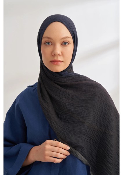 Siyah Lacivert Armanda Degrade Biyeli Müslin Şal 3359 modelleri