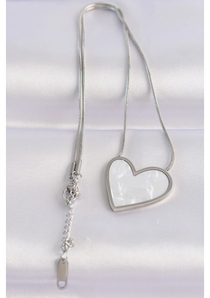 Bfs 316L Çelik Zincir Gümüş Renk Mermer Desenli Kalp Kolye fiyatları