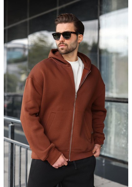 Kahverengi Fermuarlı Kapüşonlu Erkek Hırka E7174 fiyatları