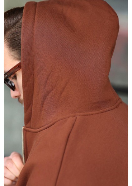 Kahverengi Fermuarlı Kapüşonlu Erkek Hırka E7174 modelleri