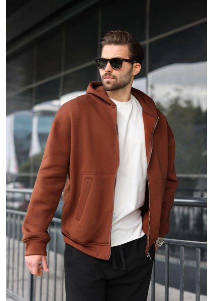 Kahverengi Fermuarlı Kapüşonlu Erkek Hırka E7174 fırsatları