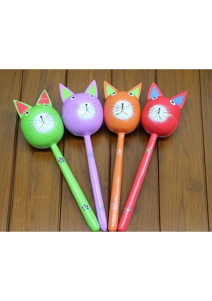 Ahşap Kedi Marakas Tekli Polos:29 ( Lisinya )