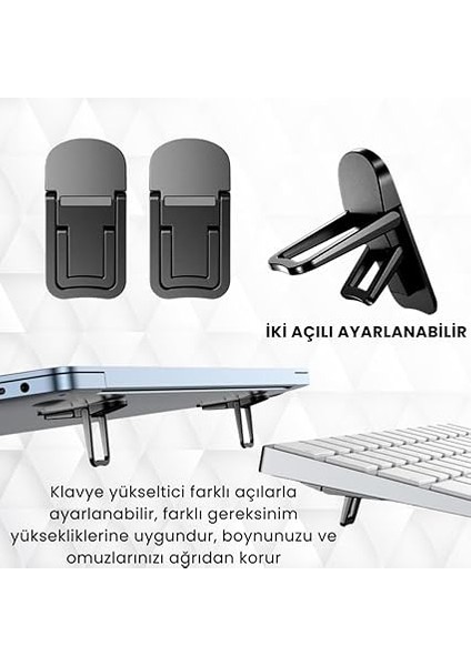 Metal 2 Adet 7mm 3m Yapışkanlı Katlanabilir Ultra Mini Laptop Standı,2 Açılı Laptop Yükseltici Siyah modelleri