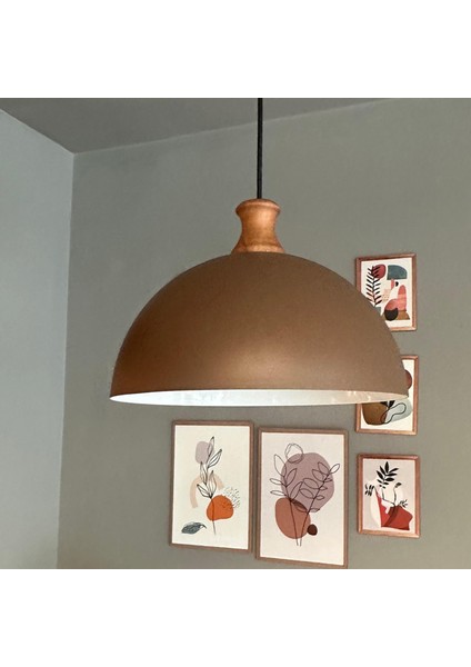 Yimpi Sütlü Kahve Ahşap Piyon Başlık Avize Tekli Sarkıt Salon Dekoratif Aydınlatma Pastane