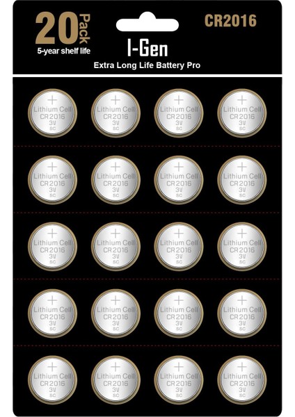 CR2016 Pil 20&apos;li Paket Lityum Düğme Pil 3V 2016