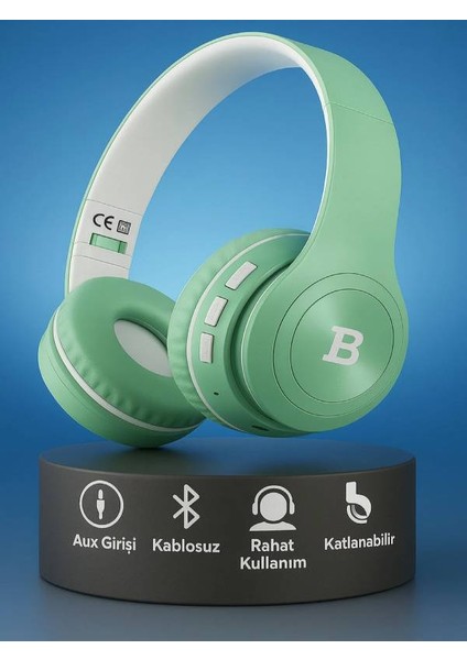 Kablosuz Bluetooth Kulaküstü Kulaklık-Mikrofonlu, Stereo Ses, Aux ve Hafıza Kartı Desteği Pulse