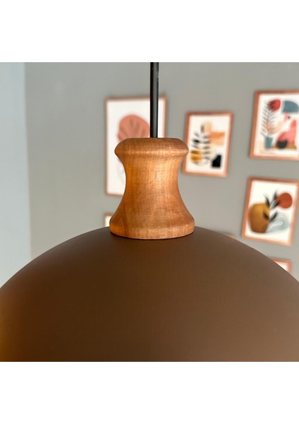 Yimpi Sütlü Kahve Ahşap Piyon Başlık Avize Tekli Sarkıt Salon Dekoratif Aydınlatma Pastane modelleri